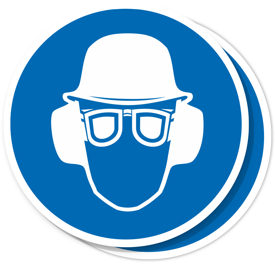 schijf Passief Specimen Sticker 'helm, veiligheidsbril en gehoorbescherming verplicht' bestellen |  StickersNow.com